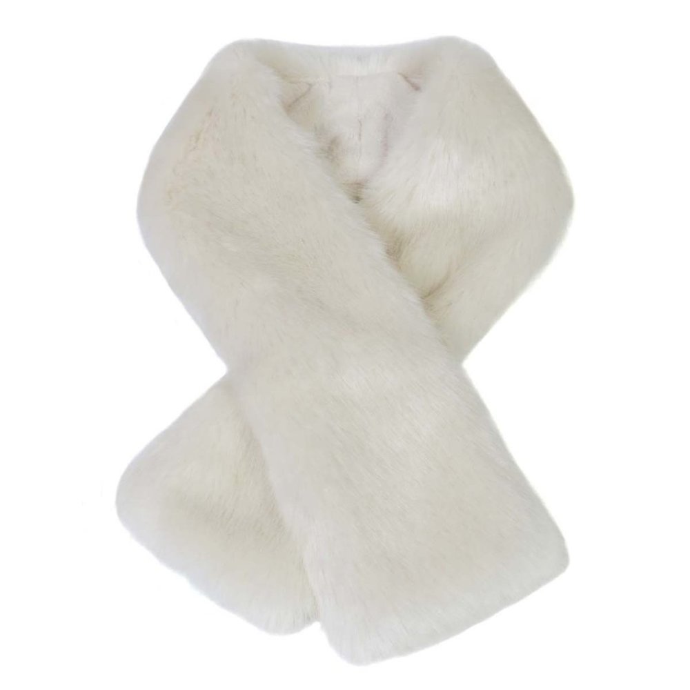 Cocases Snap-On Faux Fur Scarf and Wristlet Keychain Set, Cream, 38in